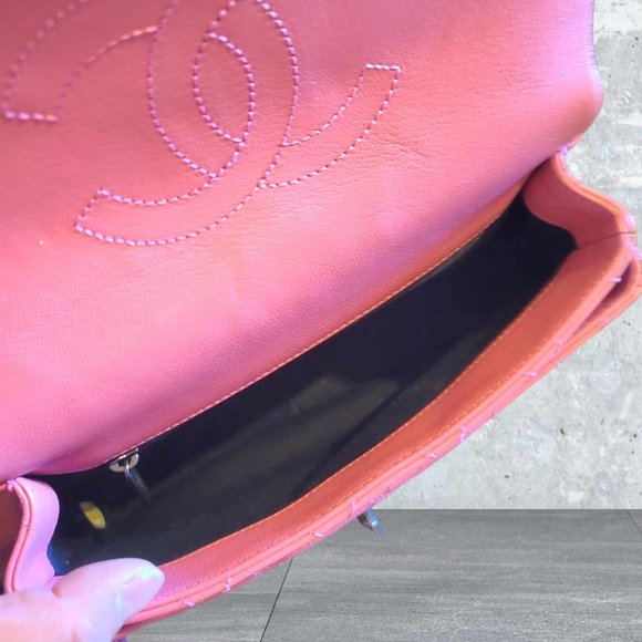 Authentic Rare Chanel Pink Goatskin Quilted Mut Waist Chain Double Lock Flap Bag - Picture 9 of 16